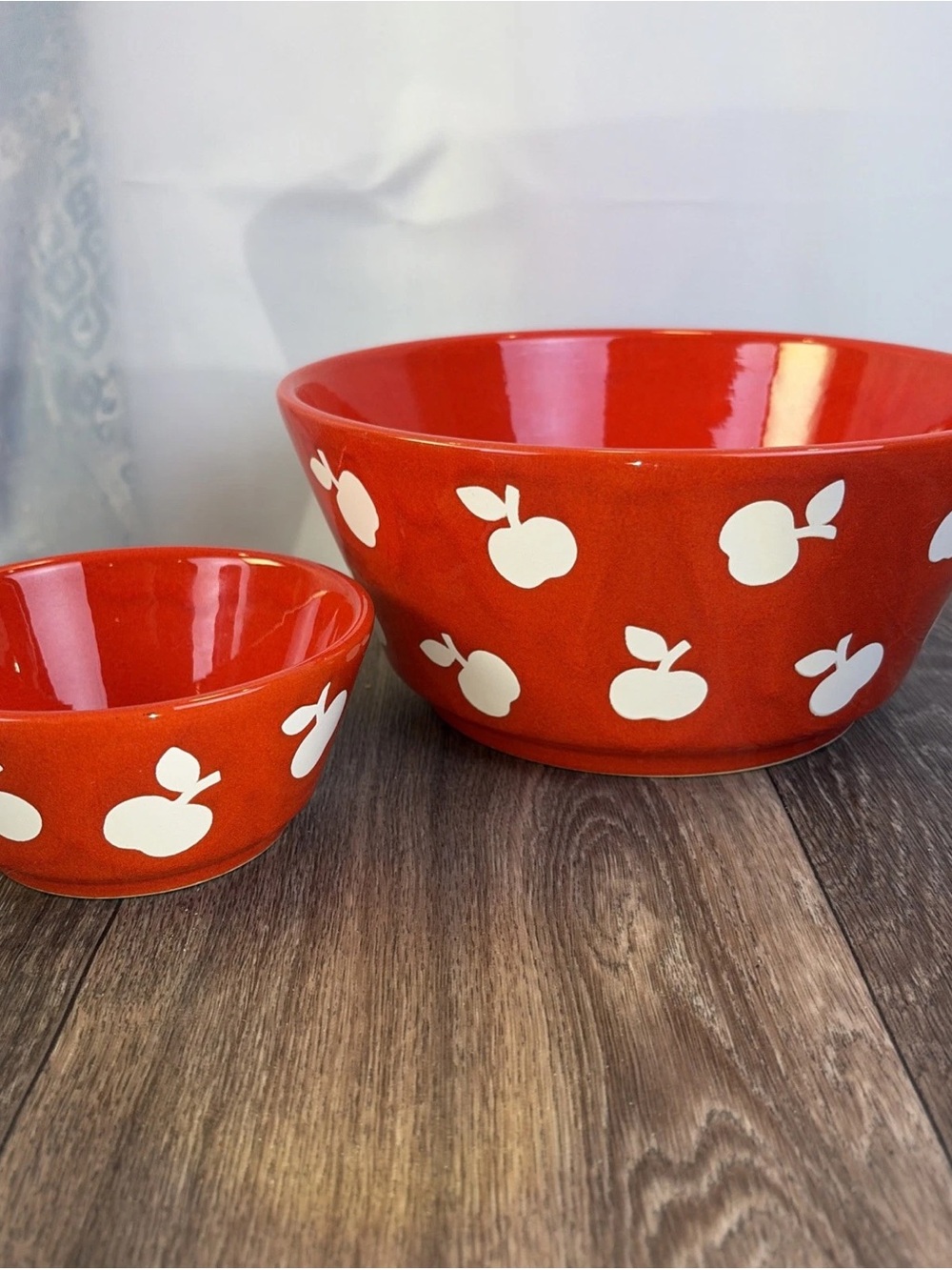 (2) West Germany Waechtersbach Red Glaze with White Apples Serving BOWLs